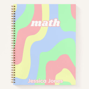 Danish Pastel Pink Green Wavy Lines Subject Name Notebook