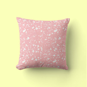 Danish Pastel Pink White Abstract Terrazzo  Cushion