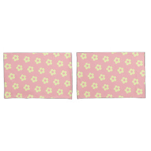 Danish Pastel Pink Yellow Cute Daisy Pattern Pillowcase