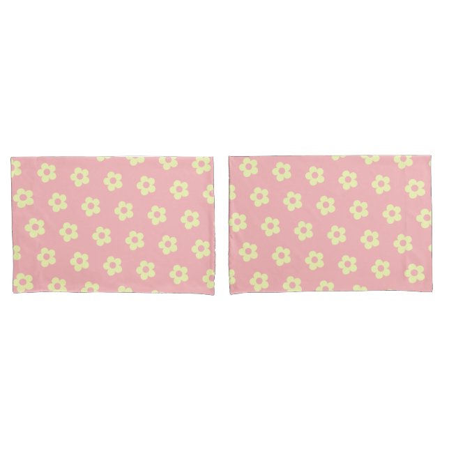 Danish Pastel Pink Yellow Cute Daisy Pattern Pillowcase (Front-Set)