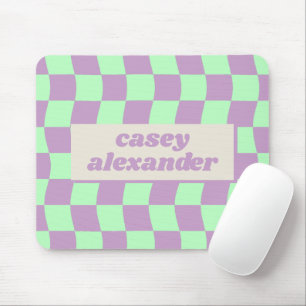 Danish Pastel Purple Green Wavy Checkerboard Name Mouse Mat