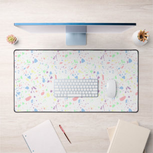 Danish Pastel Rainbow White Abstract Terrazzo  Desk Mat