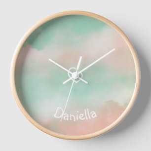 Danish Pastel Turquoise and Blush Pink Clock