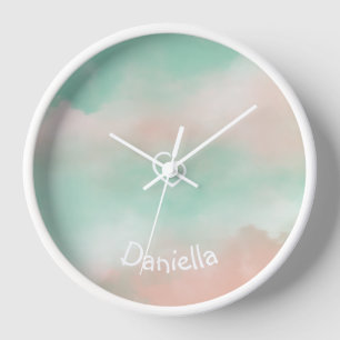 Danish Pastel Turquoise and Blush Pink  Clock