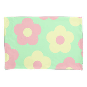 Danish Pastel Yellow Pink Cute Retro Flowers Pillowcase