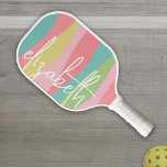 Danish Pastels Line Art Curves - Huge Signature Pickleball Paddle<br><div class="desc">Neutral pink and coral colours with a huge handwriting font for your name or other text. 

If your art still needs to be adjusted,  click on the Customise This button. This will take you to a design area where you can move things around and even change fonts or colour.</div>