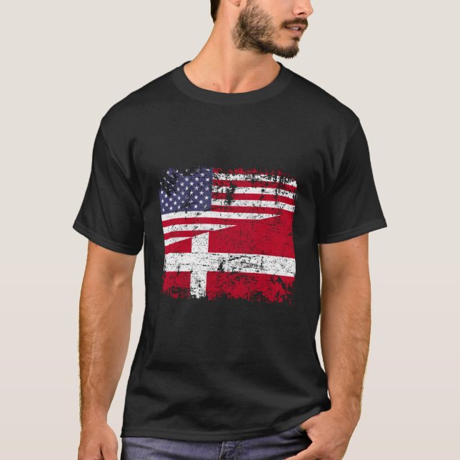 Danish Roots Half American Flag Denmark T-Shirt (Front)