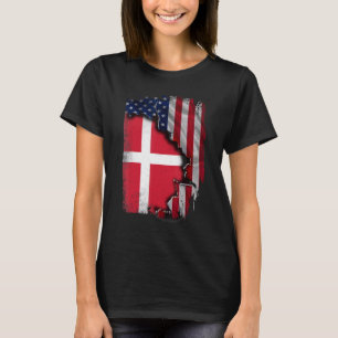 Danish ROOTS Half American Flag Patrioitc Denmark T-Shirt