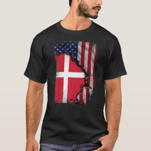 Danish ROOTS Half American Flag Patrioitc Denmark T-Shirt