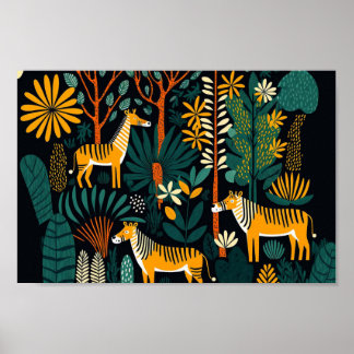 Danish Scandinavian Dark Forest Animals Boho Art Poster