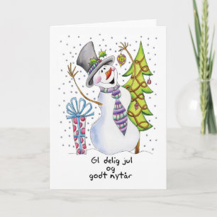 Danish - Snowman - Happy Snowman Christmas Card -
