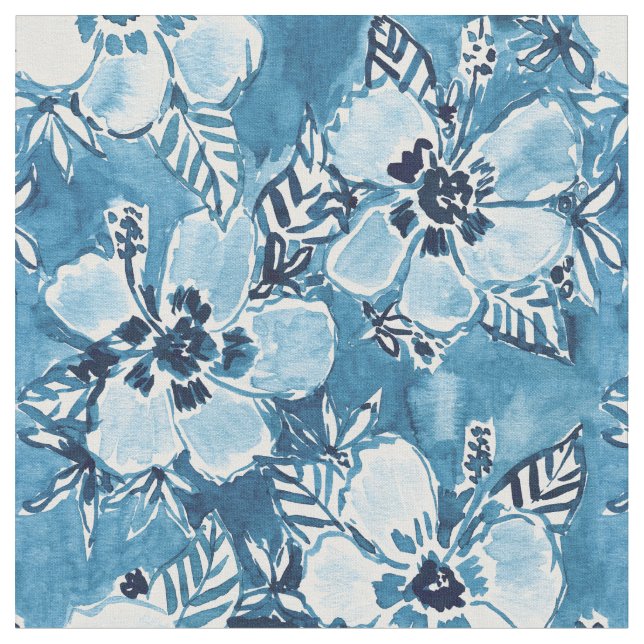 DANK DUDETTE Navy Tropical Hibiscus Pattern Fabric (Close Up)