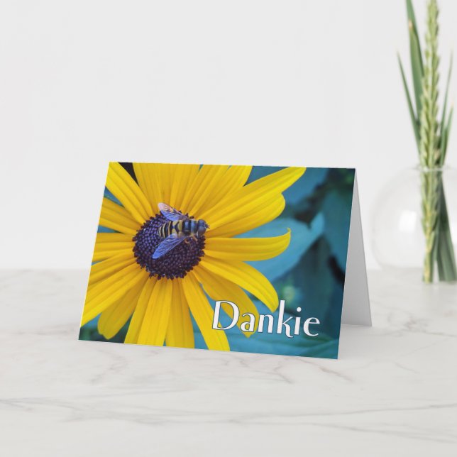 Dankie Thank You in Afrikaans with Bee on Flower Card (Front)