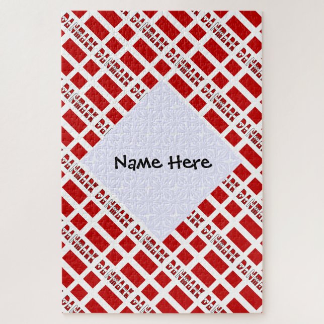 Danmark óg Dannebrog Tiled Personalised  Jigsaw Puzzle (Vertical)
