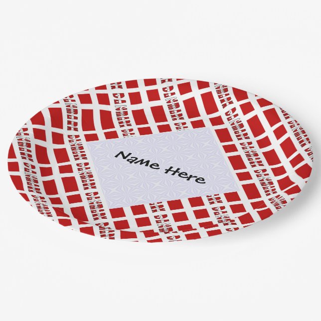Danmark og Dannebrog Tiled with Your Name Paper Plate (Angled)