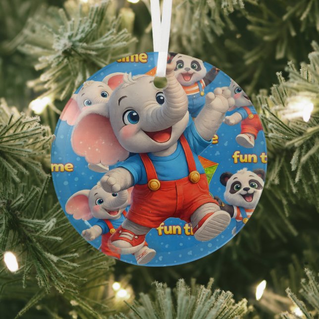 Danny and Dave elephant and panda Funtime Christma Glass Tree Decoration (Insitu)