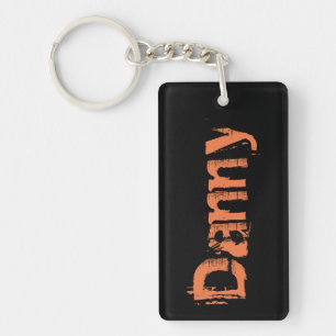 Danny Name Distressed Keychain - Black/Orange