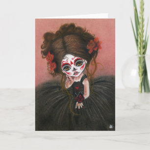 Danse Macabre big eye girl dia de los muertos Card