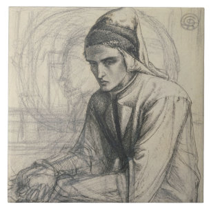Dante in Meditation Holding a Pomegranate, c.1852 Tile