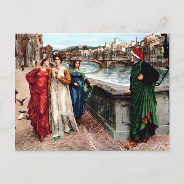 Dante meets Beatrice in Florence fine art painting Holiday Postcard (Front)