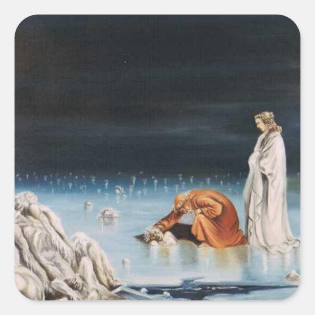 Dante & Virgil at Cocytus - Frozen Lake in Inferno Square Sticker (Front)