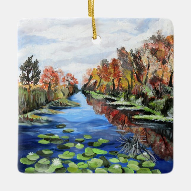 Danube Delta Picturesque Scenery Romanian River Ceramic Ornament (Front)
