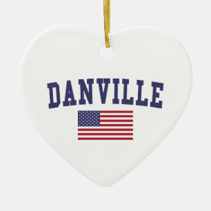Danville CA US Flag Ceramic Tree Decoration