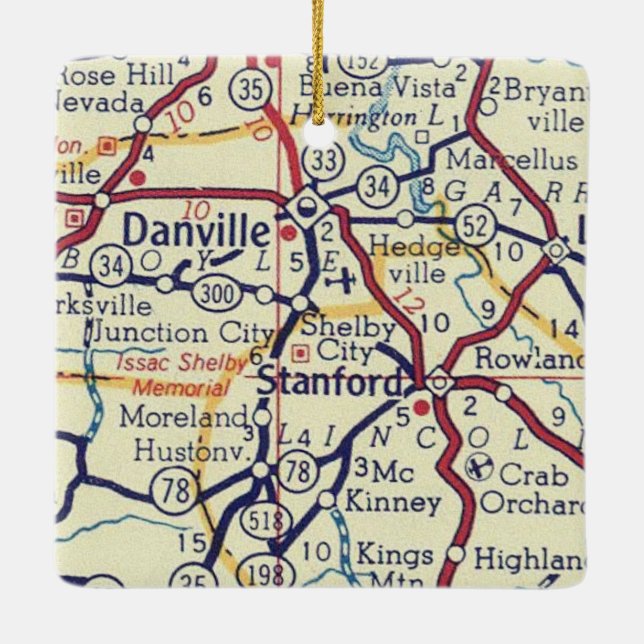 Danville KY Vintage Map Ceramic Ornament (Back)