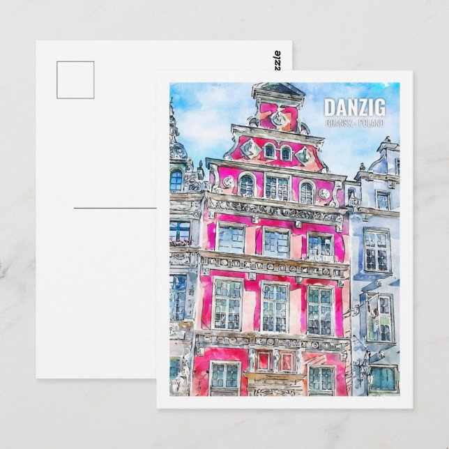 Danzig Gdansk Poland Travel Watercolor Sketch Postcard (Front/Back)