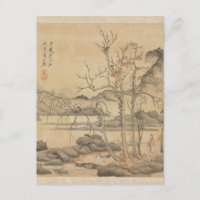 Daoist and Crane in Autumn Landscape by Hongshou