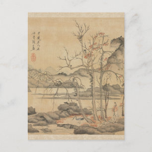 Daoist and Crane in Autumn Landscape by Hongshou Postcard