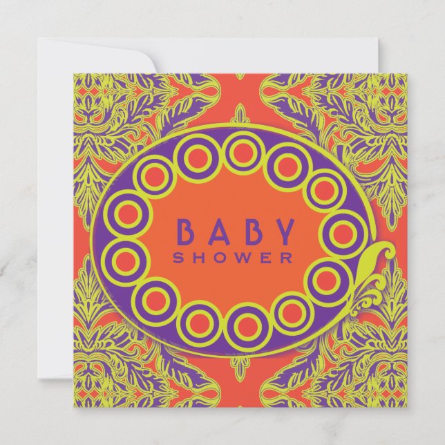Dapatical Damask Orange, Purple and Lime Invitation (Front)