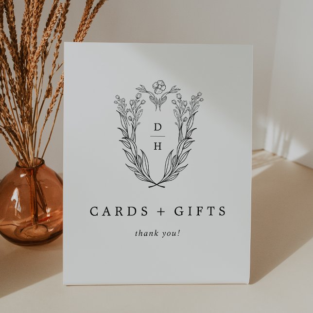 DAPHNE Black White Floral Wedding Cards and Gifts Pedestal Sign (DAPHNE Black White Floral Wedding Cards and Gifts Pedestal Sign)