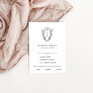 DAPHNE Black White Traditional Wedding RSVP Card