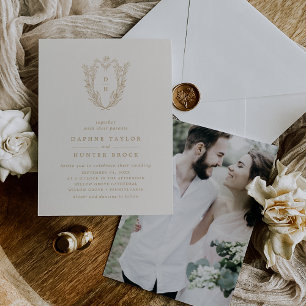 DAPHNE Classic Cream Gold Formal Photo Wedding Invitation