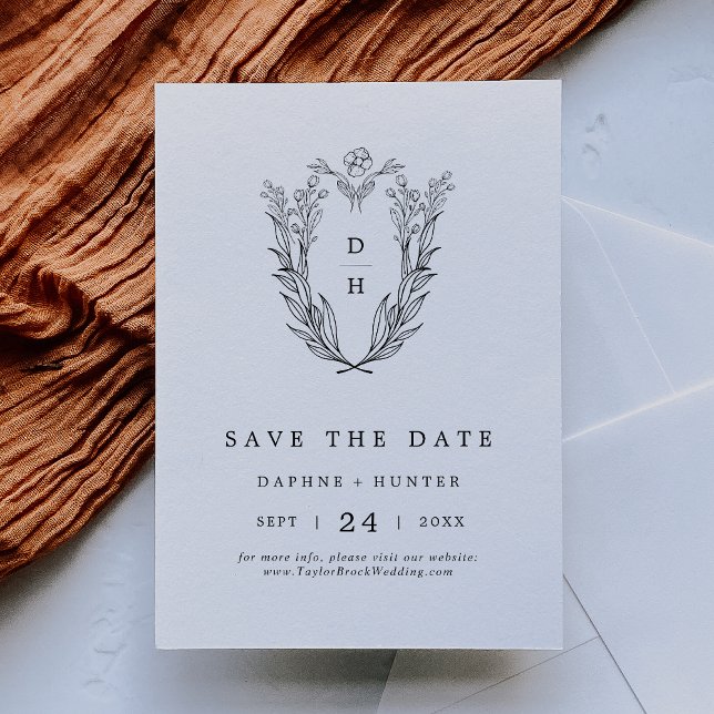 DAPHNE Classic Elegant Black White Floral Wedding Save The Date (DAPHNE Classic Elegant Black White Floral Wedding Save The Date)