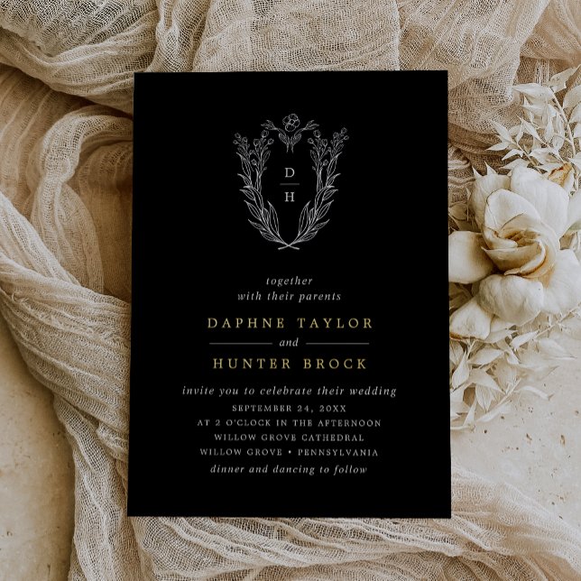 DAPHNE Dark Black Gold Foil Formal Classic Wedding (DAPHNE Dark Black Gold Foil Formal Classic Wedding Foil Invitation)