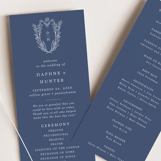 DAPHNE Dark Blue Botanical Minimalist Navy Wedding Programme (DAPHNE Dark Blue Botanical Minimalist Navy Wedding Program)