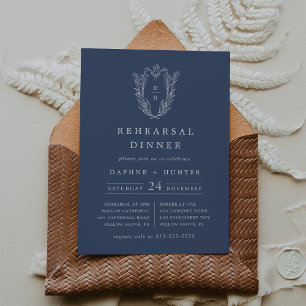 DAPHNE Dark Blue Elegant Floral Rehearsal Dinner Invitation