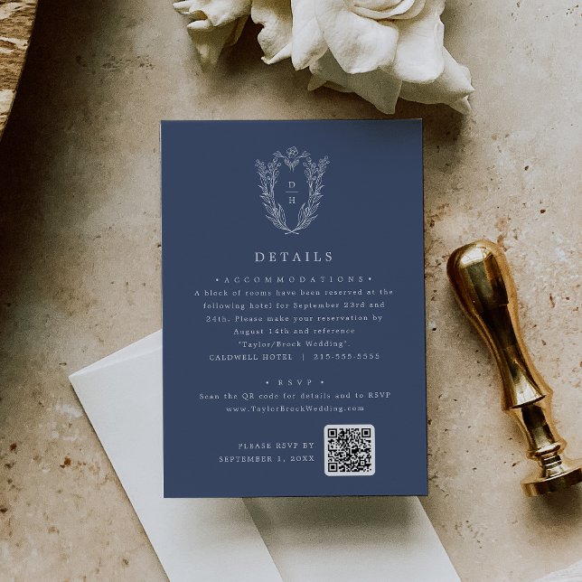 DAPHNE Dark Blue Simple Modern Wedding Details Enclosure Card (DAPHNE Dark Blue Simple Modern Wedding Details Enclosure Card)