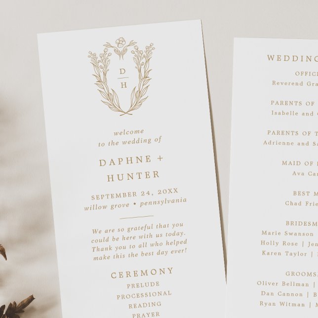 DAPHNE Elegant Gold White Classic Fancy Wedding Programme (DAPHNE Elegant Gold White Classic Fancy Wedding Program)
