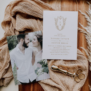 DAPHNE Elegant Gold White Classic Photo Wedding Invitation