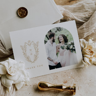 DAPHNE Flat Elegant Gold White Fancy Photo Wedding Thank You Card
