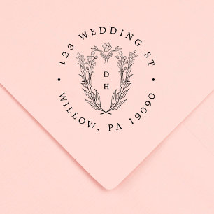 DAPHNE Floral Rubber Wedding Return Address Stamp