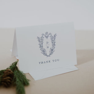 DAPHNE Folded White Blue Modern Botanical Wedding Thank You Card