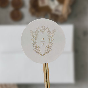 DAPHNE Formal Cream Gold Classic Wedding Monogram Round Sticker