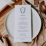 DAPHNE Minimalist Black White Greenery Wedding Menu<br><div class="desc">This minimalist black and white greenery wedding menu card from the Daphne Collection is perfect for a traditional wedding. The simple yet classic design features an elegant and timeless crest monogram with florals and greenery surrounding the initials of the couple. This menu can be used for a wedding reception, rehearsal...</div>