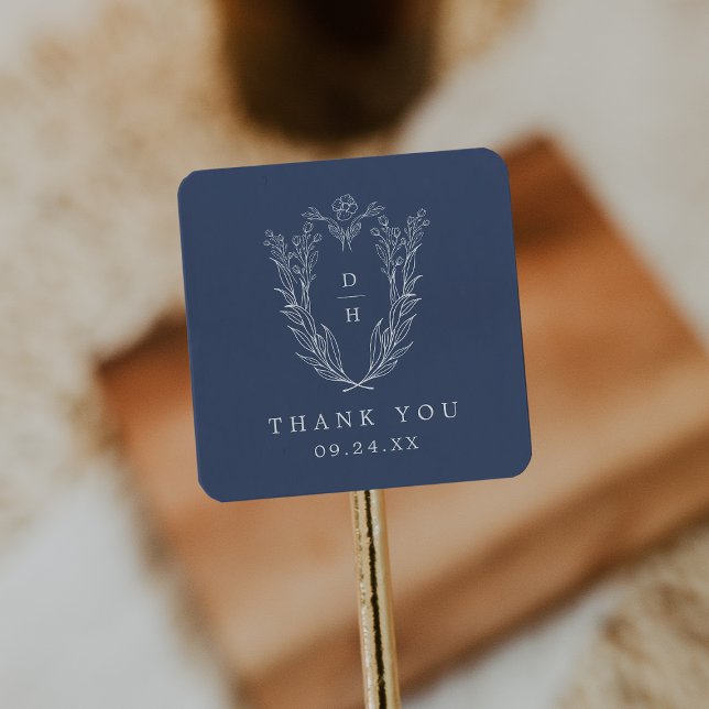 DAPHNE Modern Dark Blue Navy Wedding Thank You Square Sticker (DAPHNE Modern Dark Blue Navy Wedding Thank You Square Sticker)
