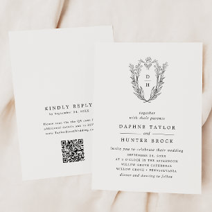 DAPHNE QR Code Black White Monogram Simple Wedding Invitation