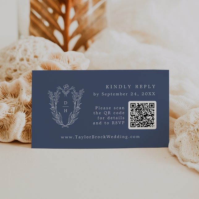 DAPHNE QR Code Dark Blue Simple Wedding RSVP Cards (DAPHNE QR Code Dark Blue Simple Wedding RSVP Cards)